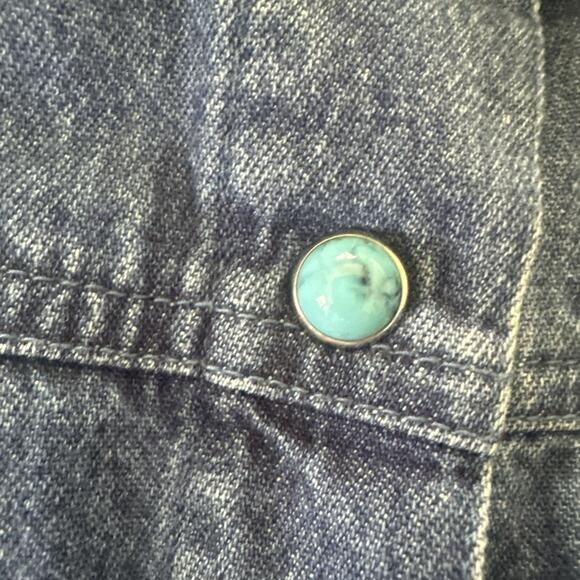BLUE J Womens Shirt Dress Small Blue Denim Turquoise Snap Shift Retro 90s Boho - Picture 3 of 10
